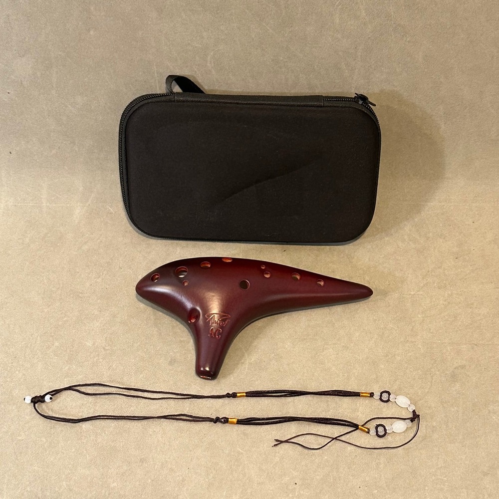 TNG‎ 12 Hole Alto C Ocarina Ceramic Flute Mahogany Glaze with Case and Strap AC